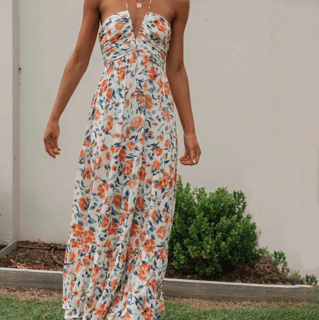 Lange Halterjurk met Bloemenprint