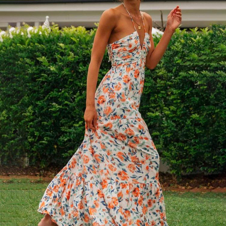 Lange Halterjurk met Bloemenprint