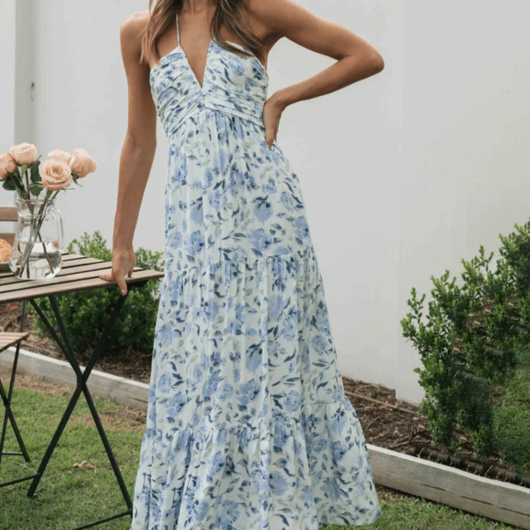 Lange Halterjurk met Bloemenprint
