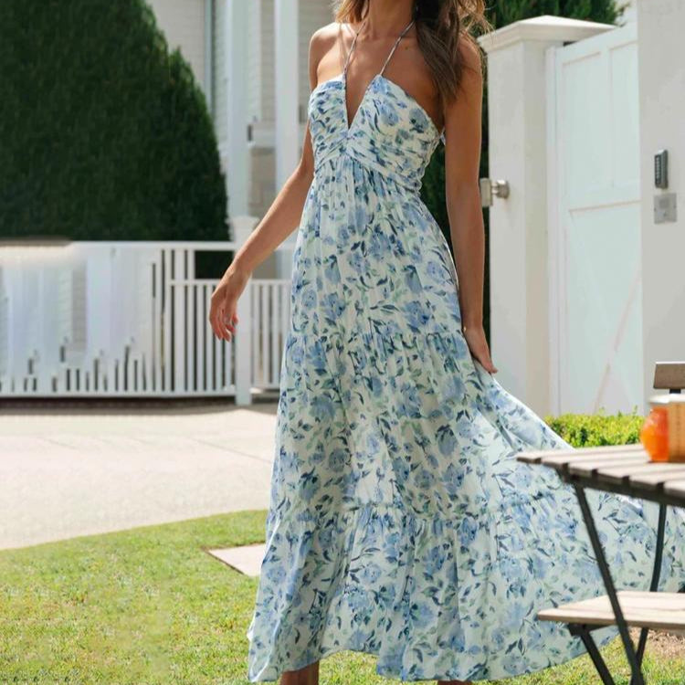 Lange Halterjurk met Bloemenprint
