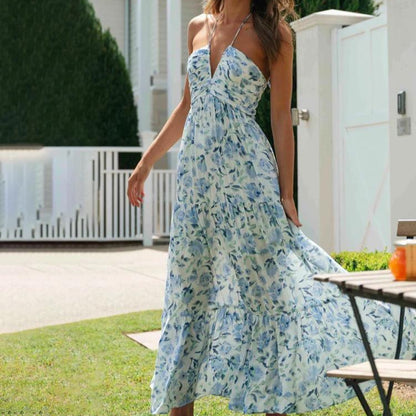 Lange Halterjurk met Bloemenprint
