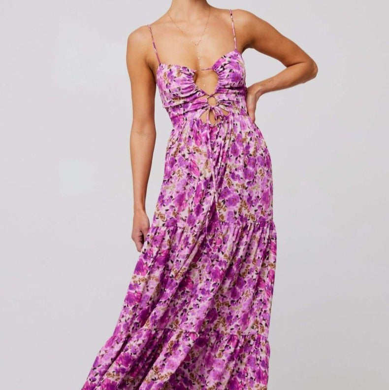 Lange Jurk met Bloemenprint en Rimpeldetail