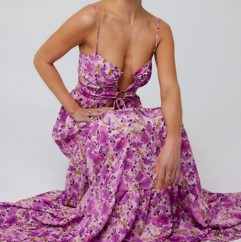 Lange Jurk met Bloemenprint en Rimpeldetail