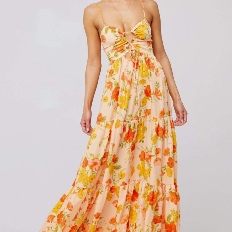 Lange Jurk met Bloemenprint en Rimpeldetail