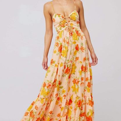 Lange Jurk met Bloemenprint en Rimpeldetail