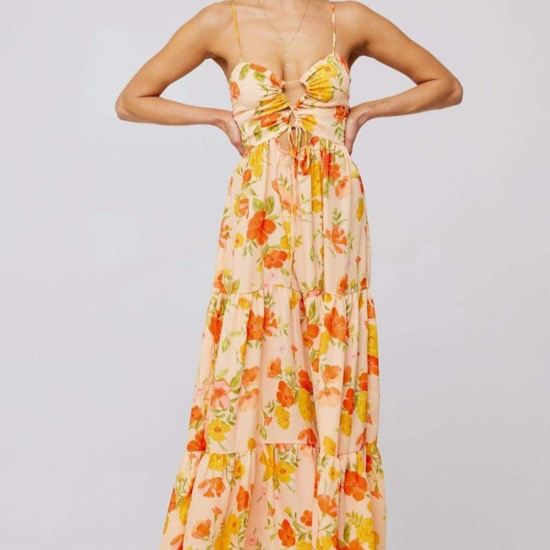 Lange Jurk met Bloemenprint en Rimpeldetail