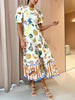Maxi Jurk met Fruit Print en Pofmouwen