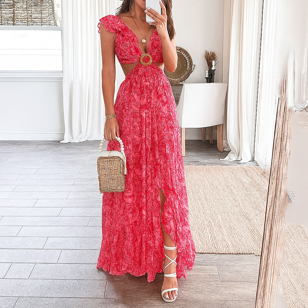 Maxi-jurk met bloemen V-hals