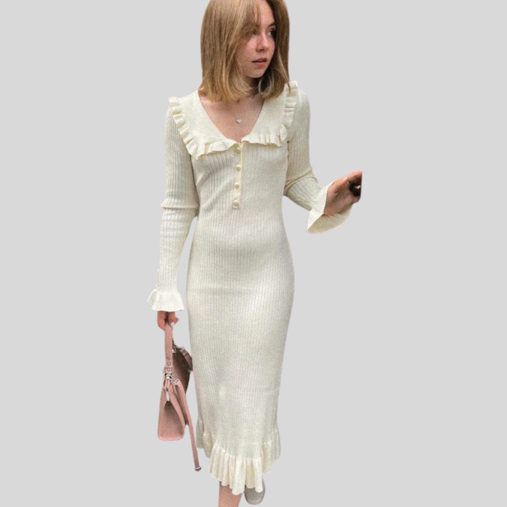 Maxi-jurk voor dames – statement met hoge taille en ruches