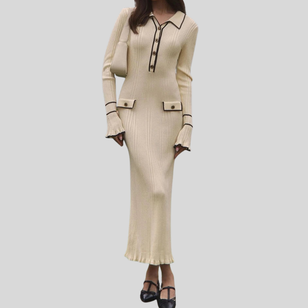 Maxi-jurk voor dames – statement met hoge taille en ruches