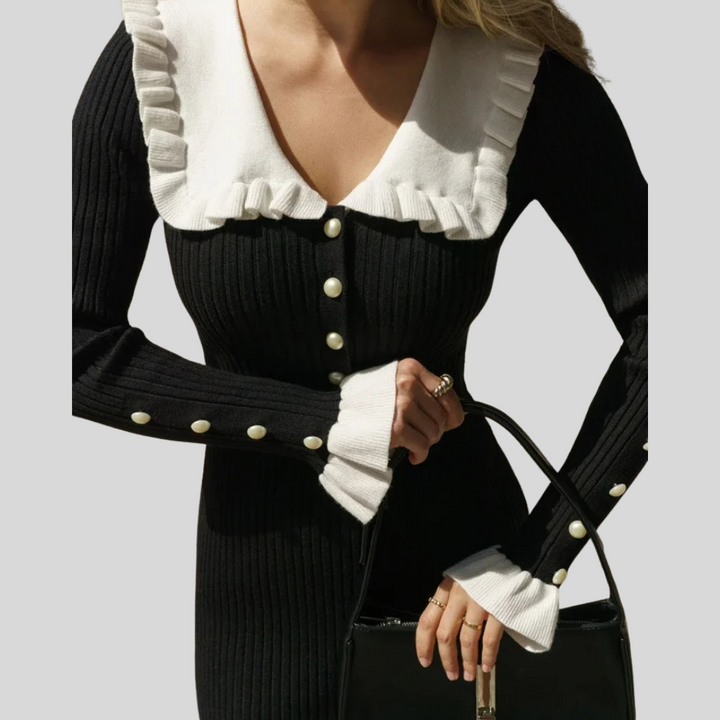 Maxi-jurk voor dames – statement met hoge taille en ruches