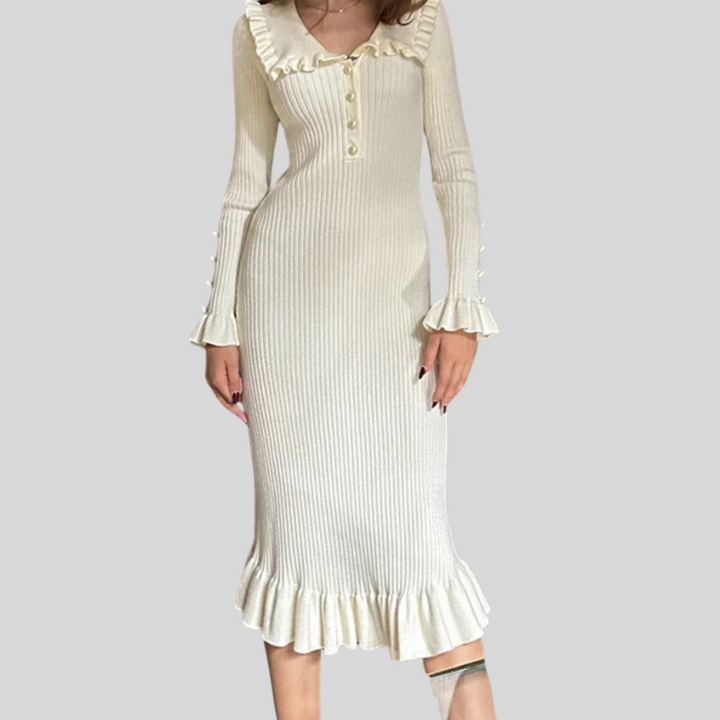 Maxi-jurk voor dames – statement met hoge taille en ruches