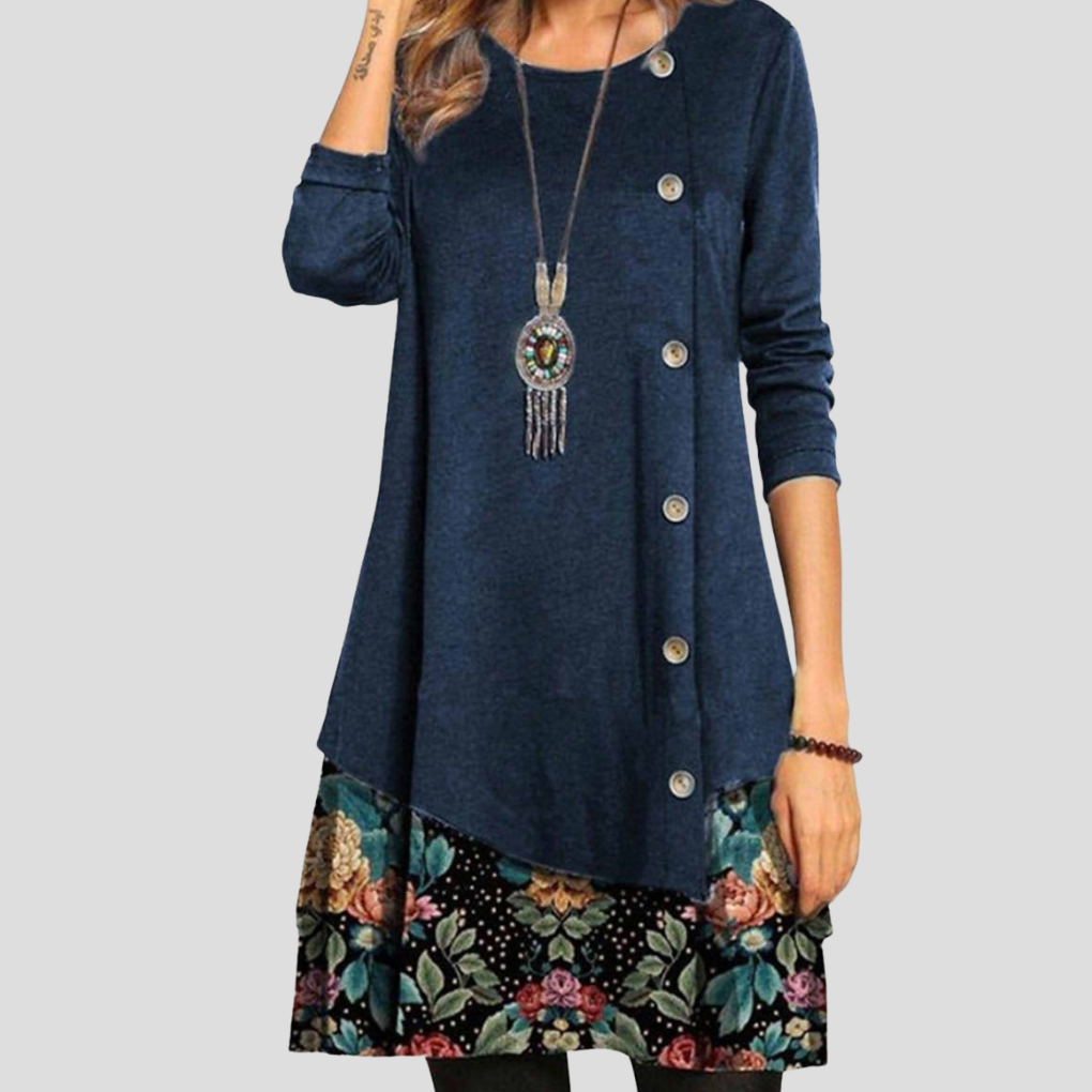 Mini-jurk met bloemenprint en knopen voor dames