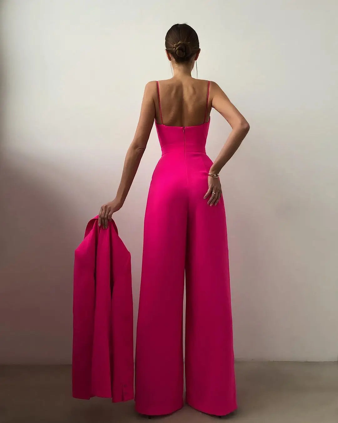 Mouwloze jumpsuit met hoge taille en wijde pijpen