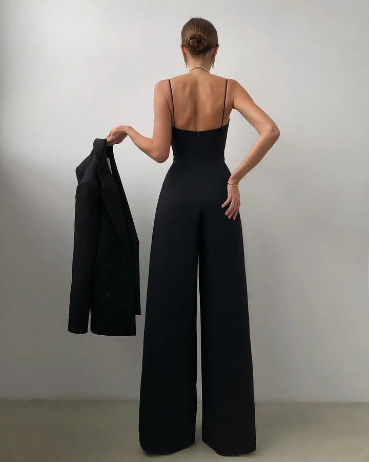 Mouwloze jumpsuit met hoge taille en wijde pijpen