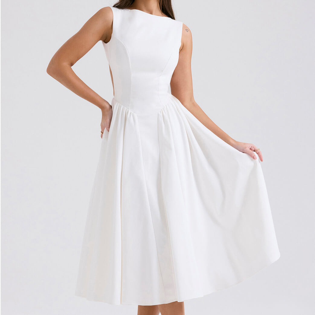 Mouwloze midi-jurk met open rug