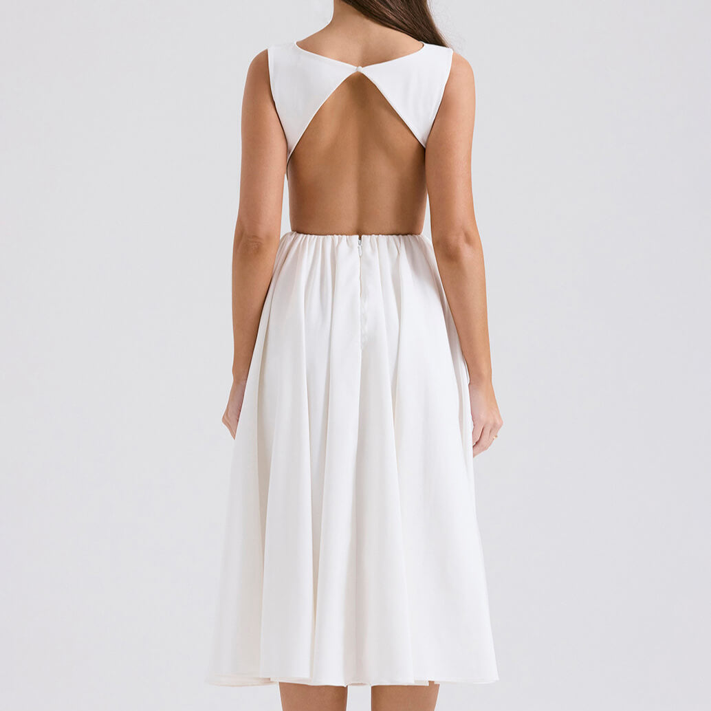 Mouwloze midi-jurk met open rug