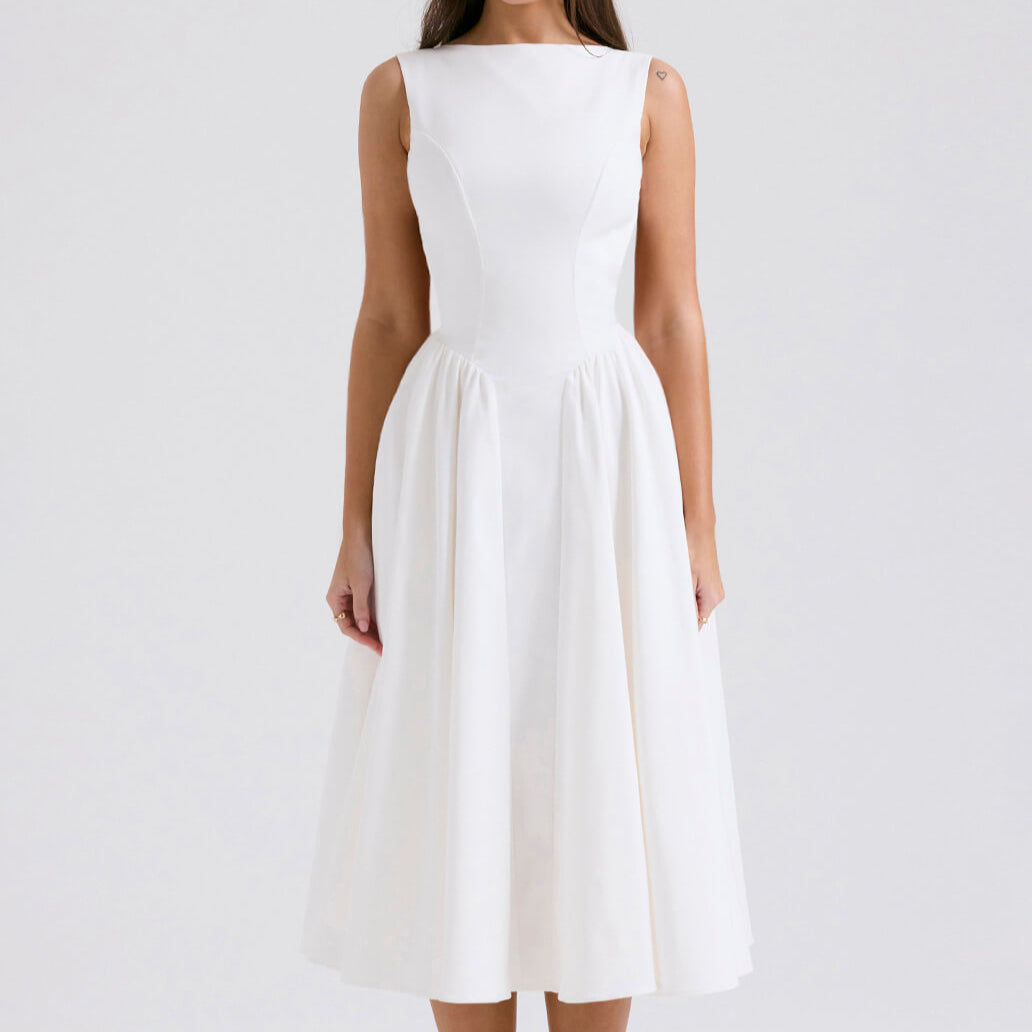 Mouwloze midi-jurk met open rug