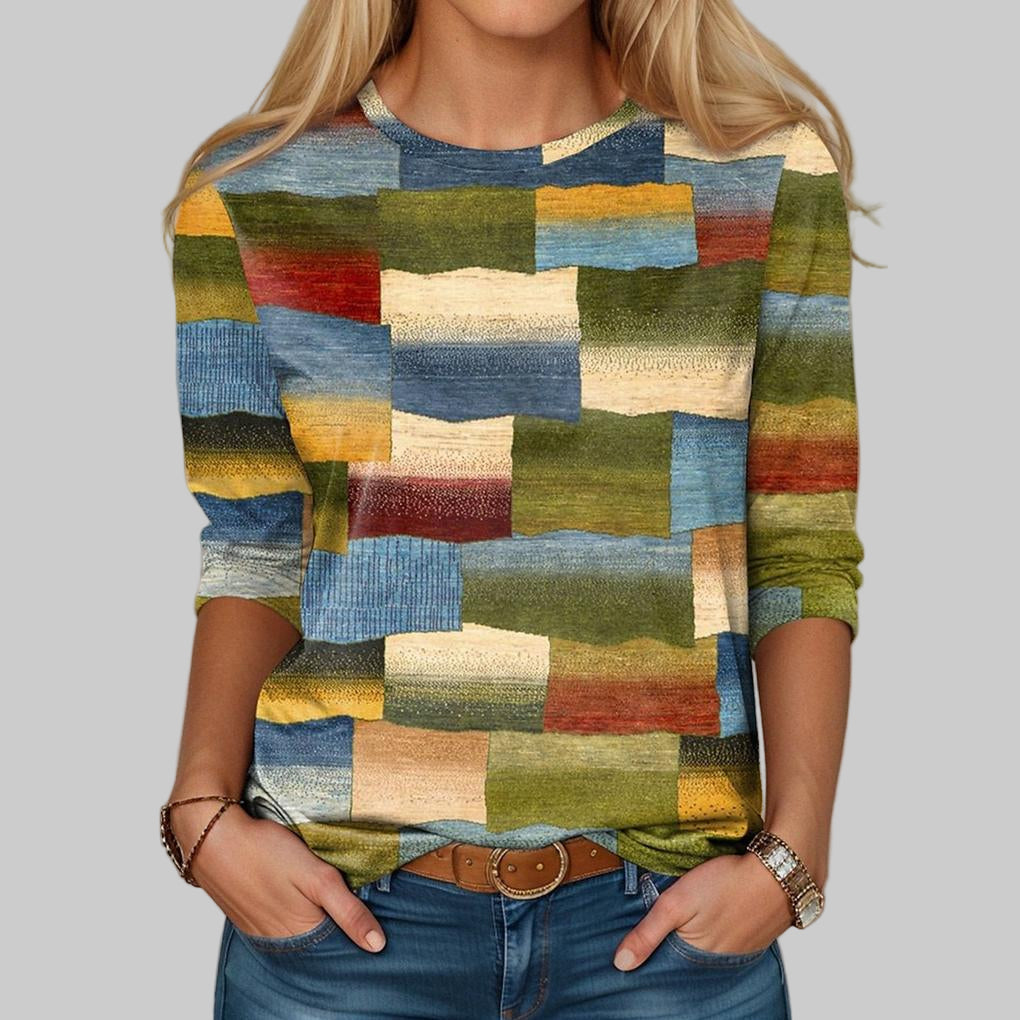 Multicolor Block Crew-Neck Tee – Losse pasvorm voor een alledaagse statement