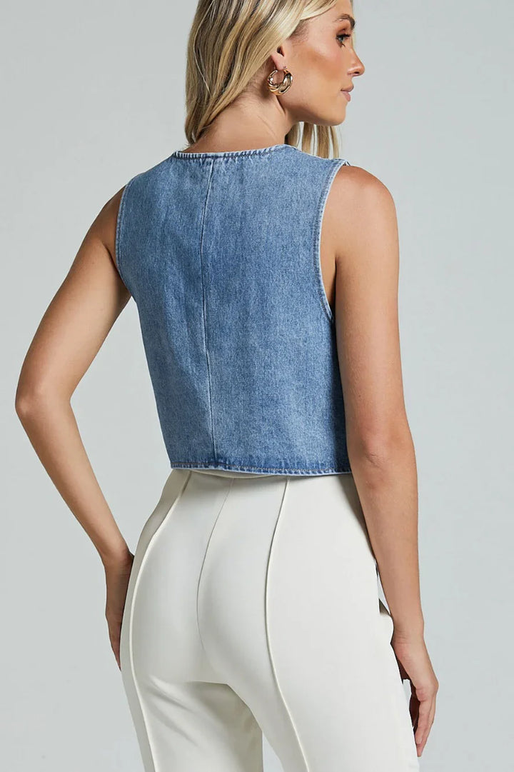 Denim gilet met knopen