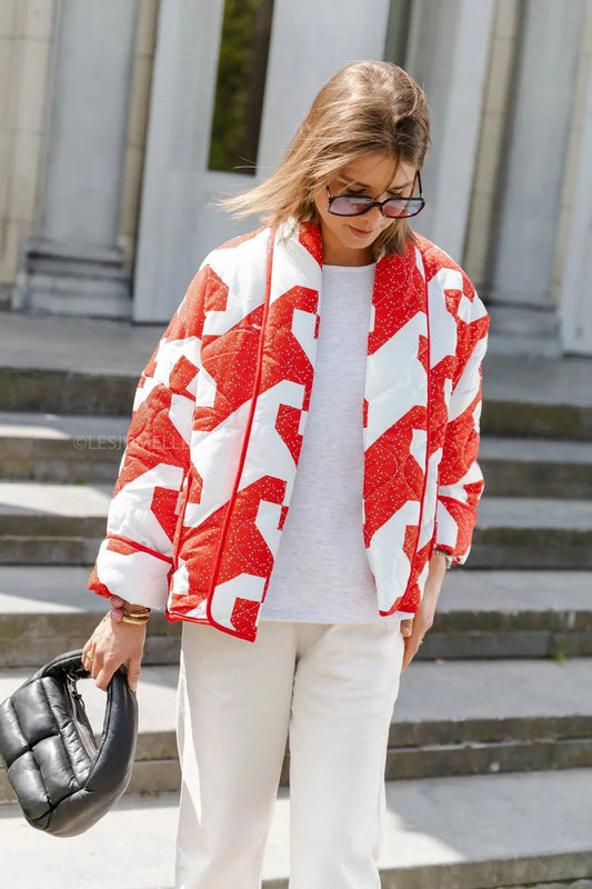 Oversized Lange Mouw Geometrisch Gewatteerd Jack