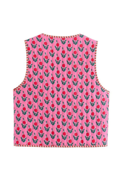 Gilet met Bloemen Print en Gestreepte Voering