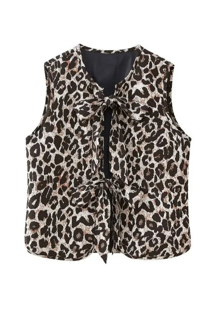 Gilet met Luipaard Print en Striksluiting