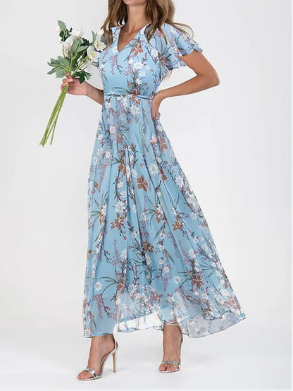 Maxi Jurk met Bloemenprint en V-hals