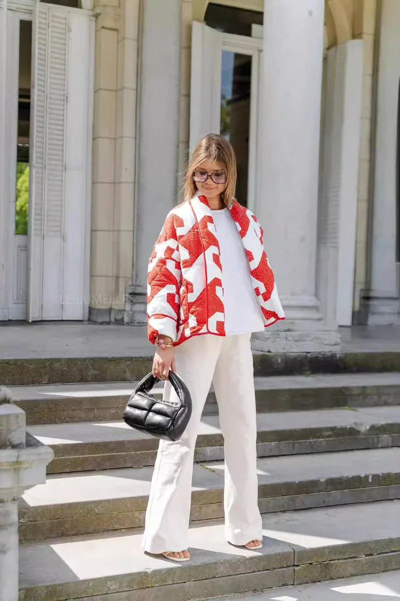 Oversized Lange Mouw Geometrisch Gewatteerd Jack