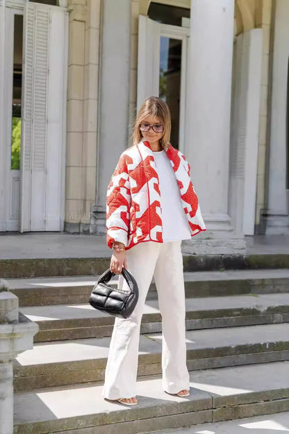 Oversized Lange Mouw Geometrisch Gewatteerd Jack