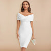 Off-shoulder bandagejurk met V-hals