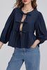 Pofmouw Peplum Blouse met Striksluiting