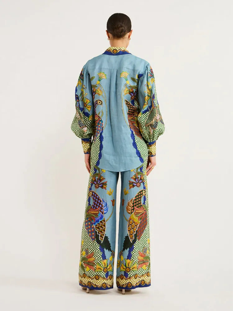 Stijlvolle Set van Oversized Blouse en Broek met Print