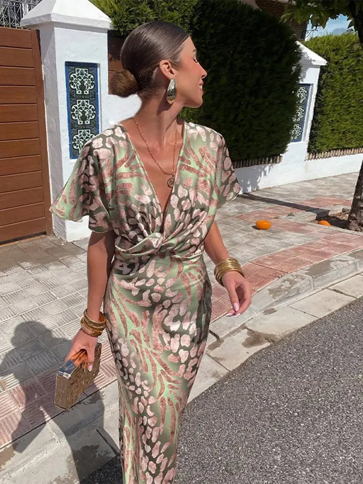 Elegante Bedrukte Jurk Met V-hals