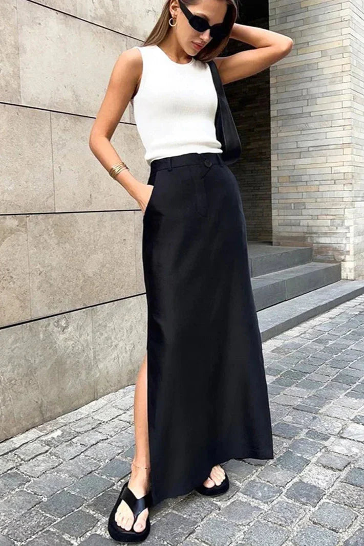 Maxi-Rok met Hoge Taille en Zijsplit