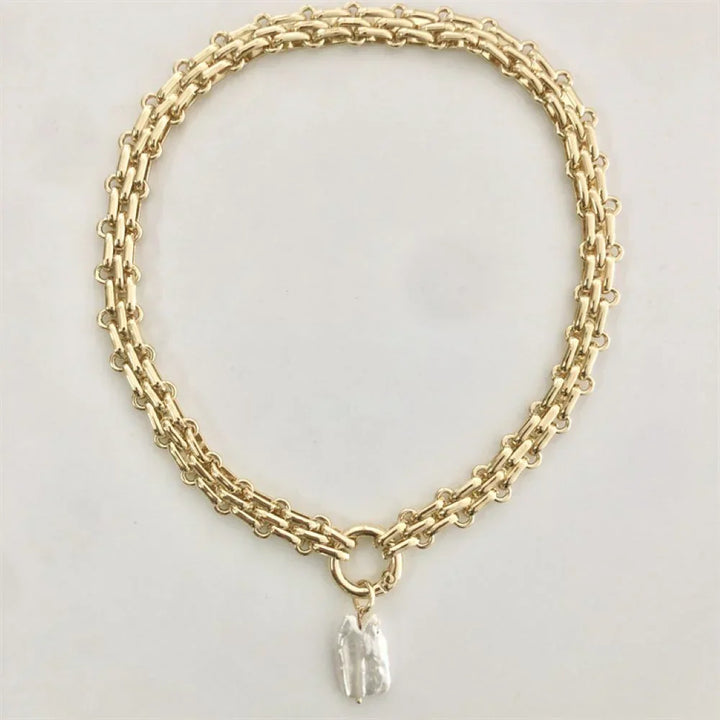 Barokke zoetwaterparelketting met gouden en zilveren ketting