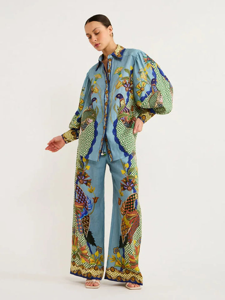 Stijlvolle Set van Oversized Blouse en Broek met Print