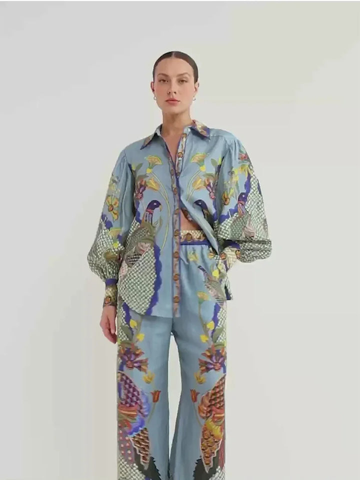 Stijlvolle Set van Oversized Blouse en Broek met Print