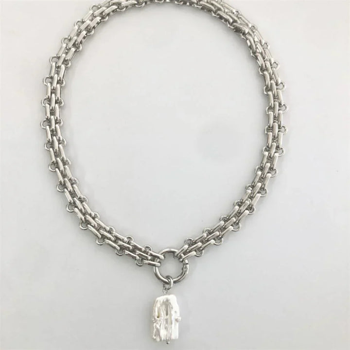 Barokke zoetwaterparelketting met gouden en zilveren ketting