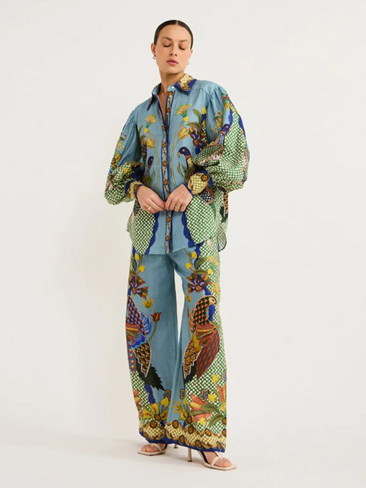 Stijlvolle Set van Oversized Blouse en Broek met Print