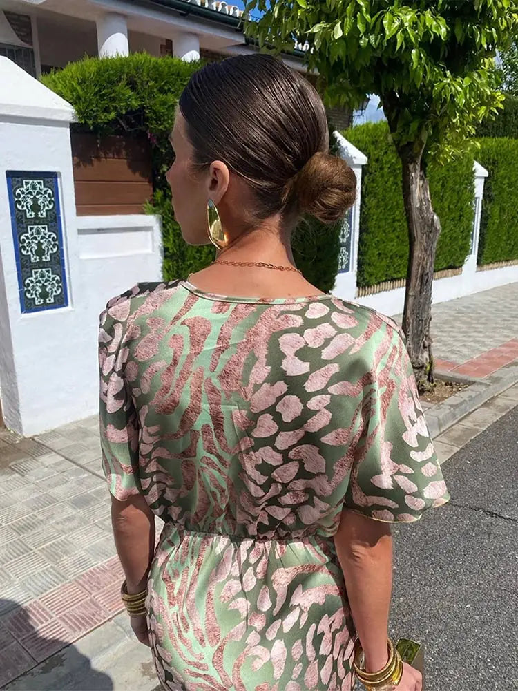 Elegante Bedrukte Jurk Met V-hals