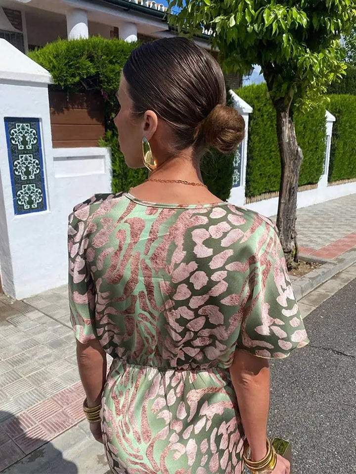 Elegante Bedrukte Jurk Met V-hals