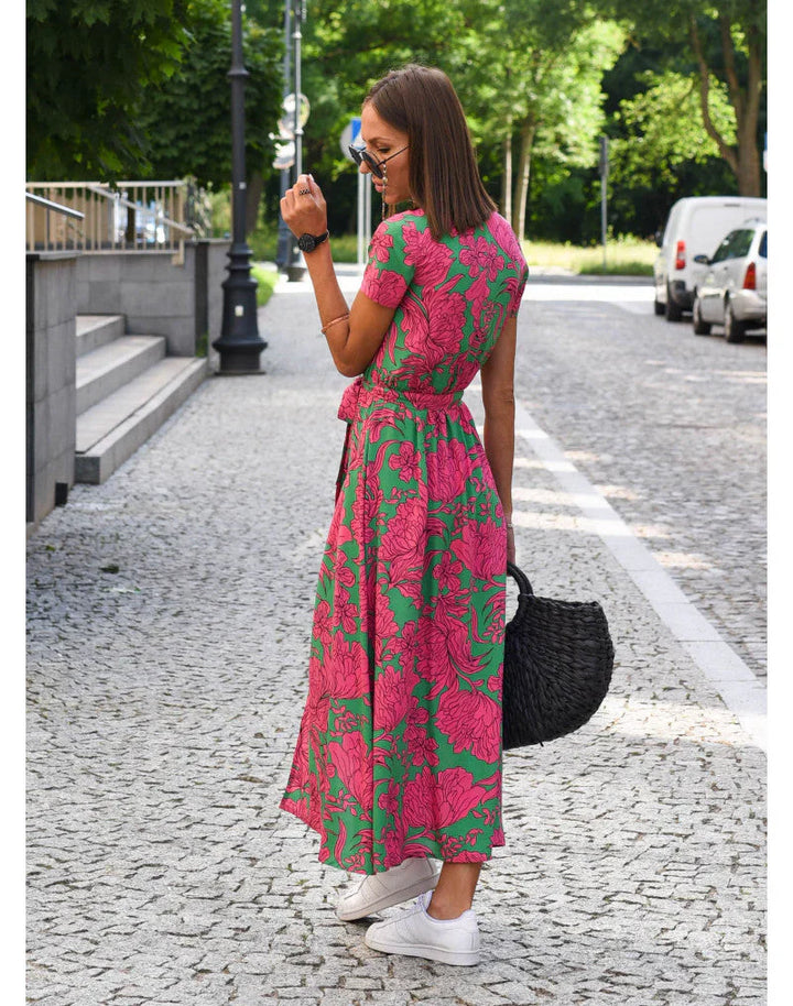 Maxi jurk met overslag en bloemenprint