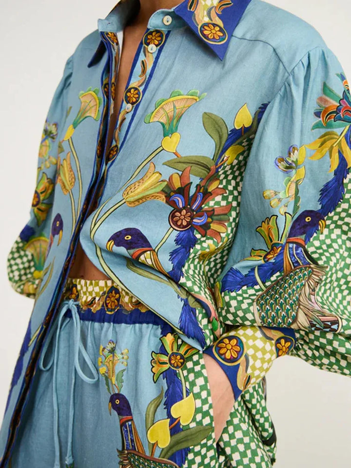 Stijlvolle Set van Oversized Blouse en Broek met Print