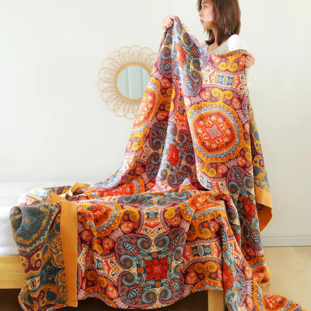 Sunrise Boho omkeerbare deken – artistieke warmte met dubbelzijdig ontwerp