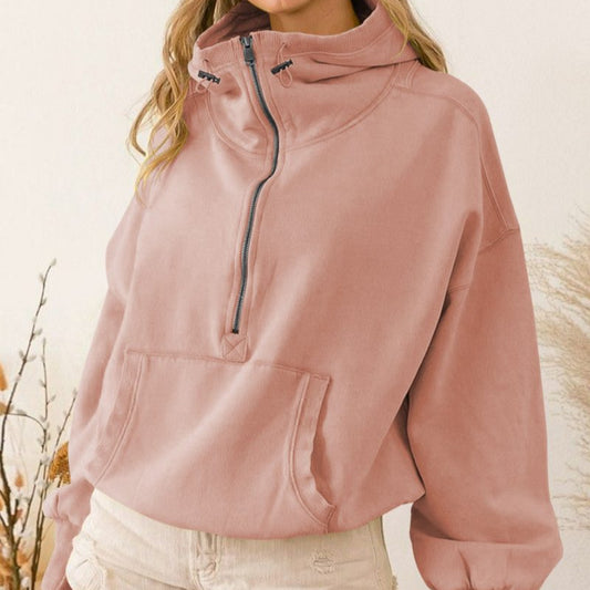 Comfortabele Poeder Roze Trui met Ritssluiting