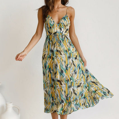 Tropische Maxi Jurk met Strikdetail