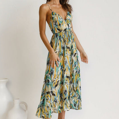 Tropische Maxi Jurk met Strikdetail