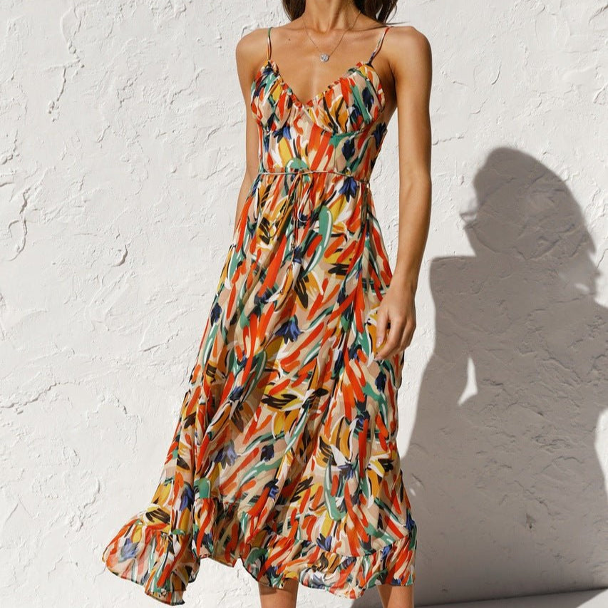 Tropische Maxi Jurk met Strikdetail