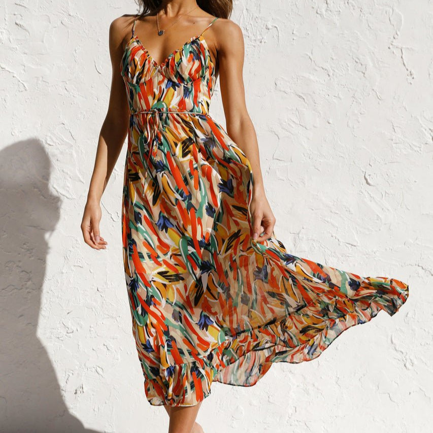 Tropische Maxi Jurk met Strikdetail